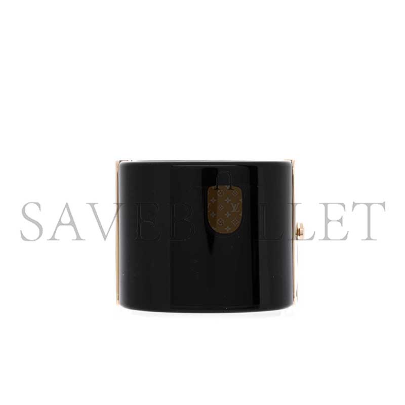 CHANEL RESIN CRYSTAL PEARL CC CUFF BLACK BRACELET 